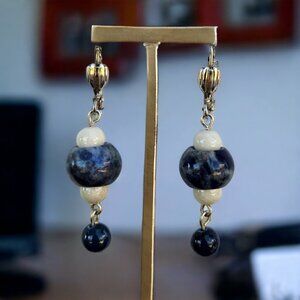 Beautiful Blue Stone with River Rock Accents in Blue and White Earrings